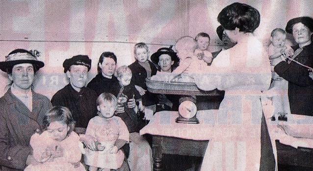 Mothers take their children to the Sanatorium for a check up c1900