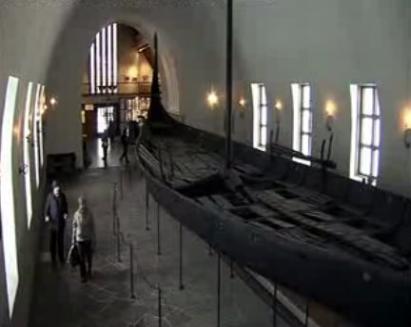 The remains of a Viking Boat in a Museum